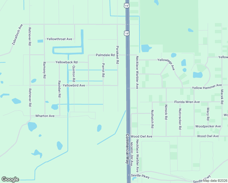 map of restaurants, bars, coffee shops, grocery stores, and more near 18119 Parakeet Road in Brooksville