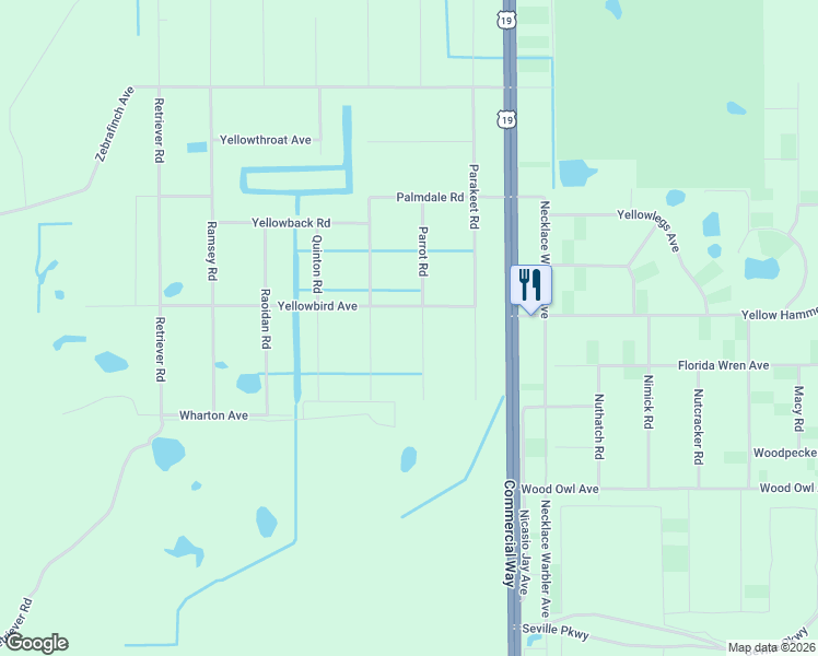map of restaurants, bars, coffee shops, grocery stores, and more near 10116 Yellowbird Avenue in Weeki Wachee
