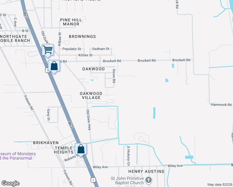 map of restaurants, bars, coffee shops, grocery stores, and more near 3160 Keith Lane in Mims