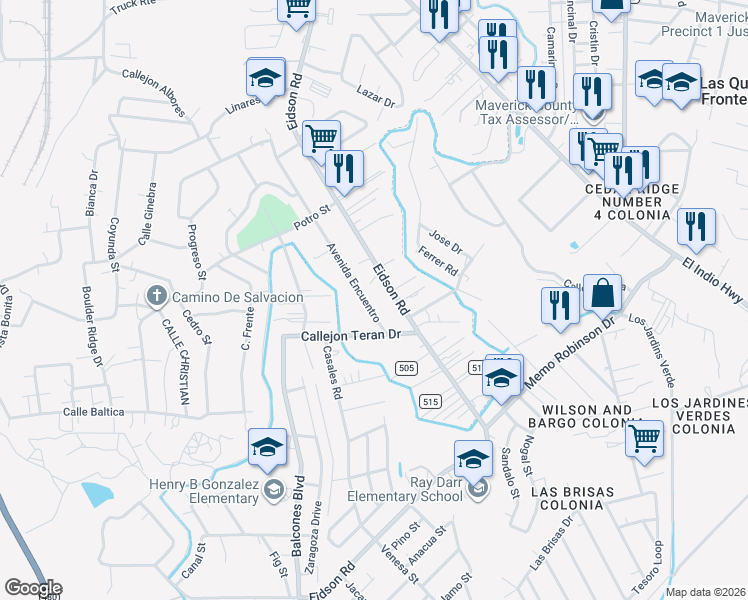 map of restaurants, bars, coffee shops, grocery stores, and more near 1713 Avenida Encuentro in Eagle Pass