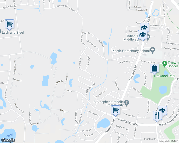 map of restaurants, bars, coffee shops, grocery stores, and more near 969 Papaya Lane in Winter Springs