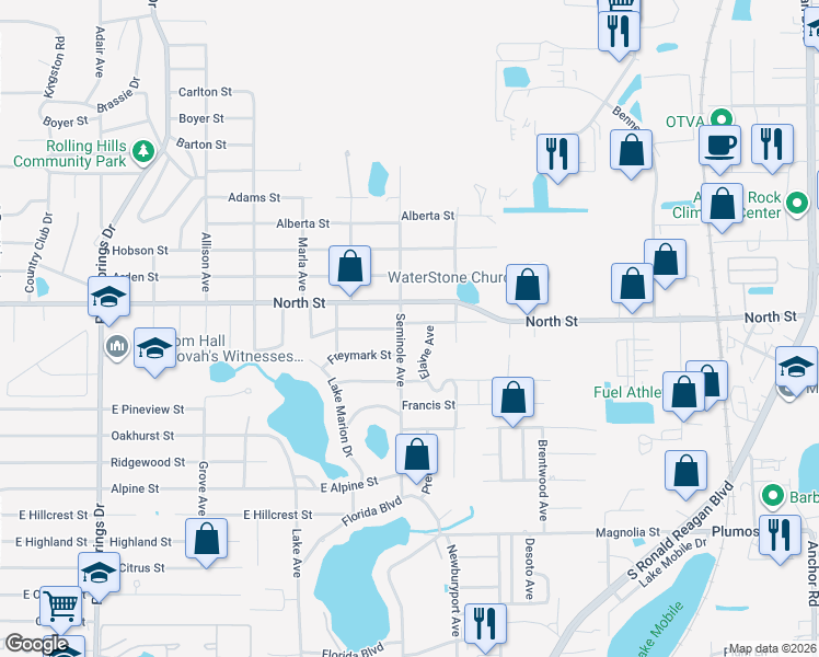 map of restaurants, bars, coffee shops, grocery stores, and more near 985 Charlotte Street in Longwood