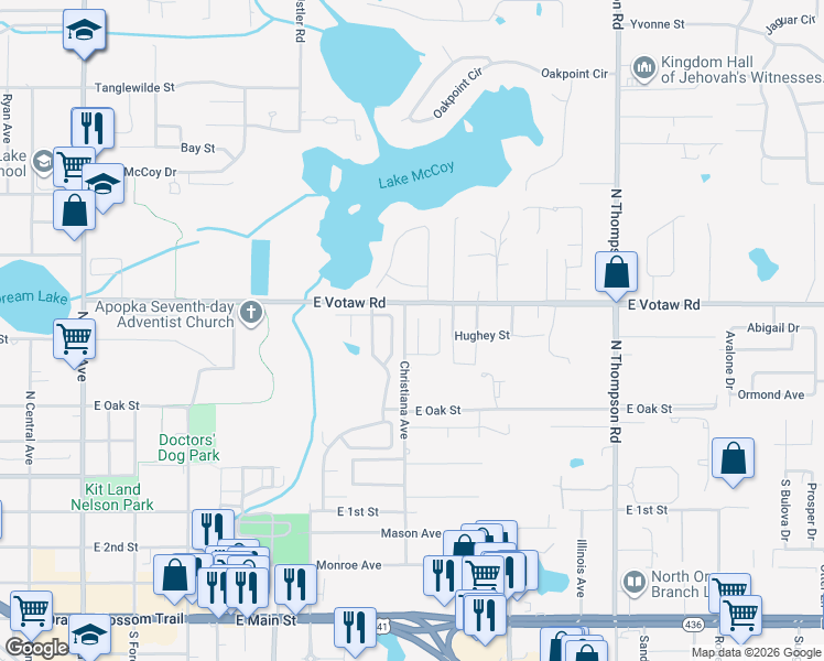 map of restaurants, bars, coffee shops, grocery stores, and more near 330 Garden Oak Court in Apopka