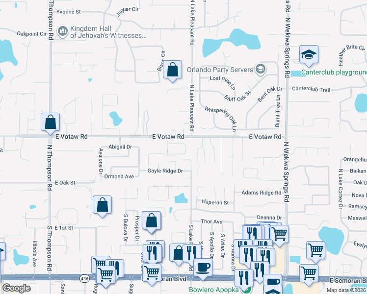 map of restaurants, bars, coffee shops, grocery stores, and more near 1753 Stefan Cole Lane in Apopka
