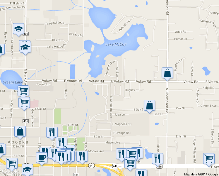 map of restaurants, bars, coffee shops, grocery stores, and more near 337 Mantis Loop in Apopka