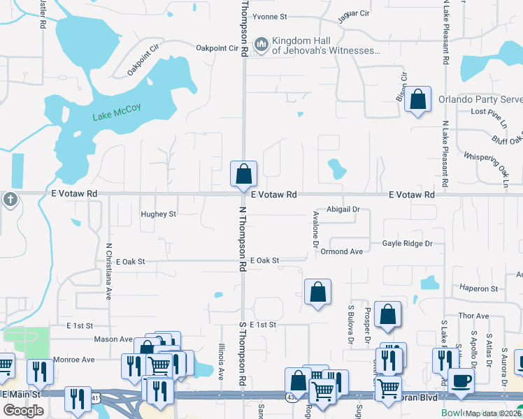 map of restaurants, bars, coffee shops, grocery stores, and more near 1221 Independence Road in Apopka