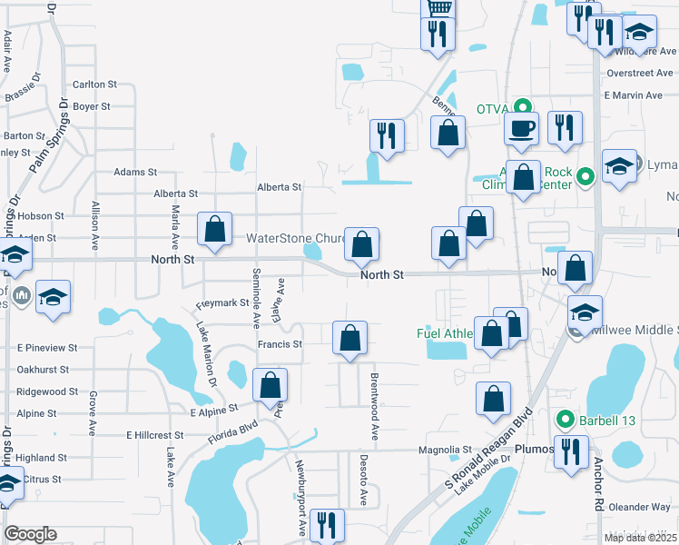 map of restaurants, bars, coffee shops, grocery stores, and more near 548 Altamonte Springs Drive in Altamonte Springs