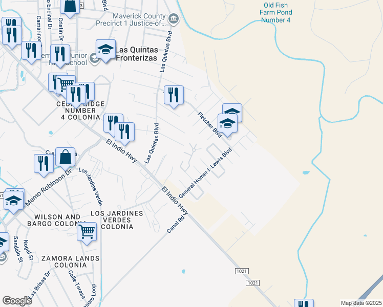 map of restaurants, bars, coffee shops, grocery stores, and more near 2293 Villa Circle in Eagle Pass