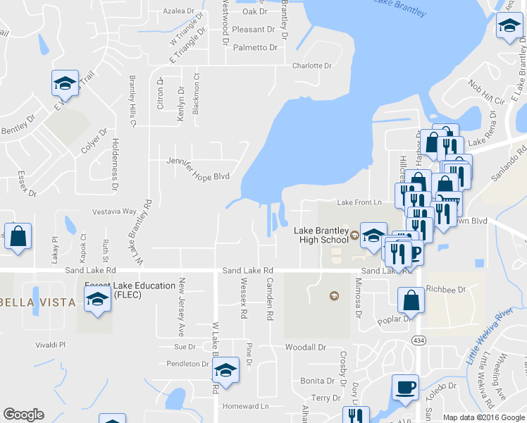 map of restaurants, bars, coffee shops, grocery stores, and more near 317 Brantley Club Place in Longwood