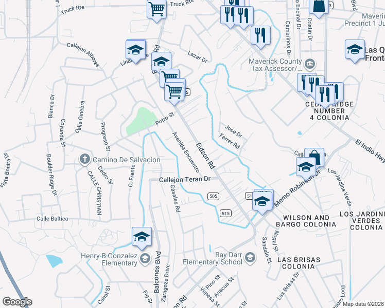 map of restaurants, bars, coffee shops, grocery stores, and more near 1713 Avenida Encuentro in Eagle Pass