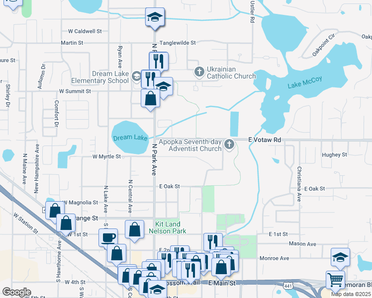 map of restaurants, bars, coffee shops, grocery stores, and more near 254 Lovell Lane in Apopka