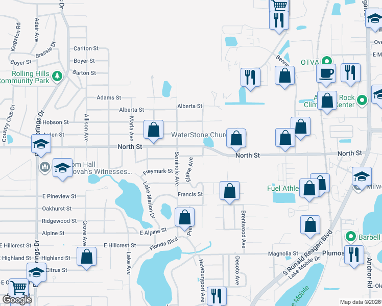 map of restaurants, bars, coffee shops, grocery stores, and more near 985 Charlotte Street in Longwood