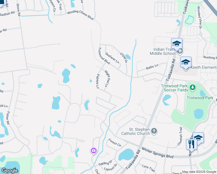map of restaurants, bars, coffee shops, grocery stores, and more near 969 Papaya Lane in Winter Springs