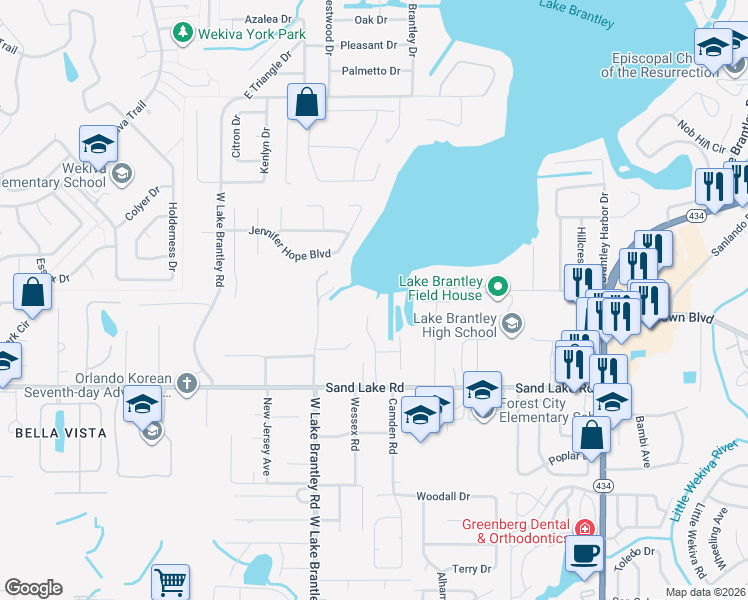 map of restaurants, bars, coffee shops, grocery stores, and more near 317 Brantley Club Place in Longwood