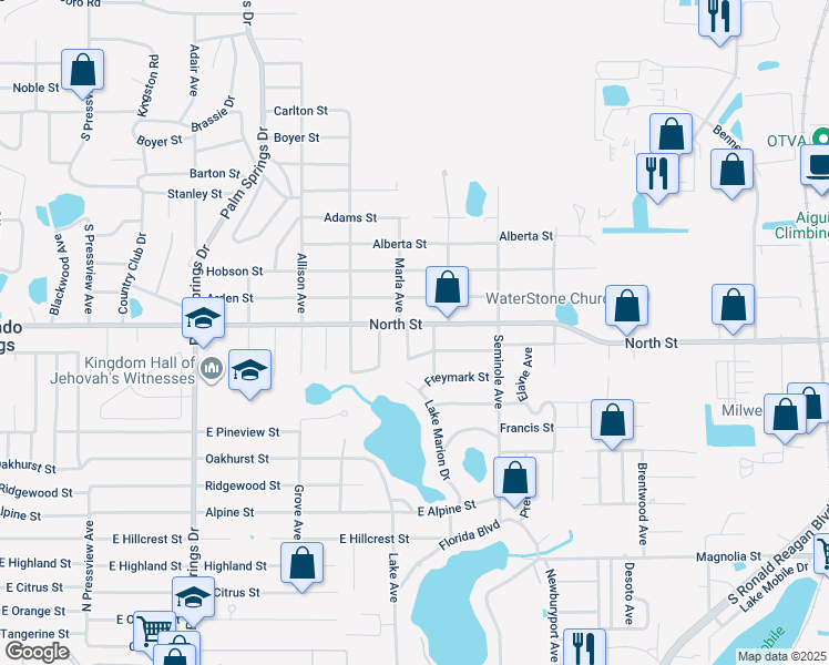 map of restaurants, bars, coffee shops, grocery stores, and more near 1207 Marla Avenue in Altamonte Springs