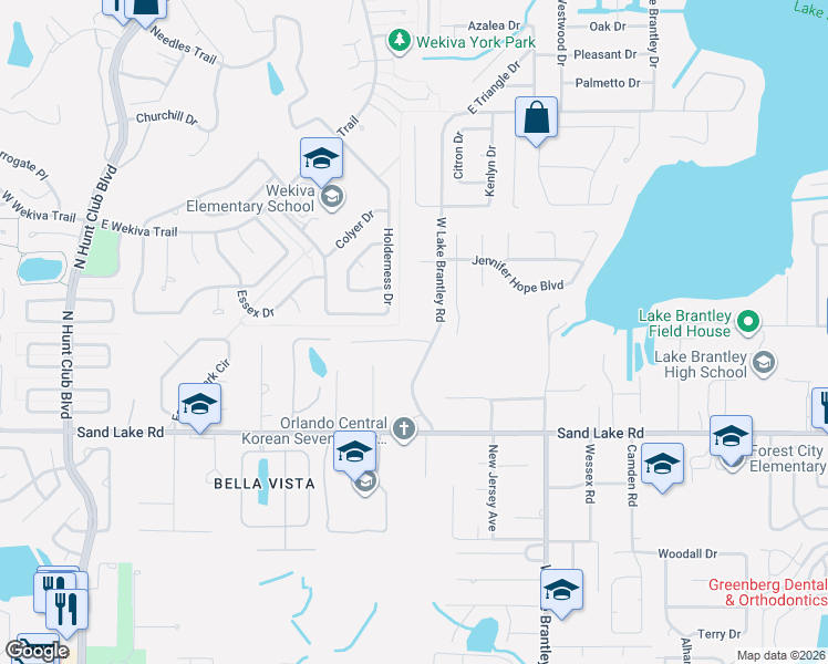 map of restaurants, bars, coffee shops, grocery stores, and more near 3507 Vestavia Way in Longwood