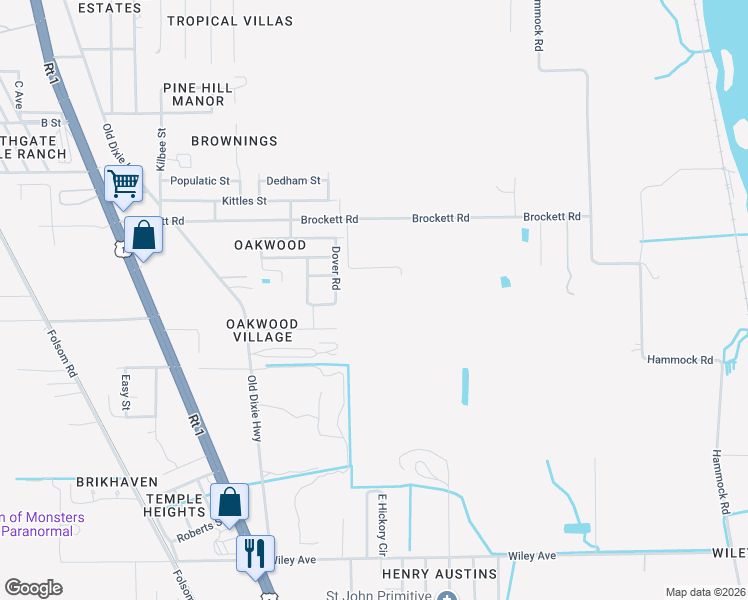 map of restaurants, bars, coffee shops, grocery stores, and more near 3160 Keith Lane in Mims
