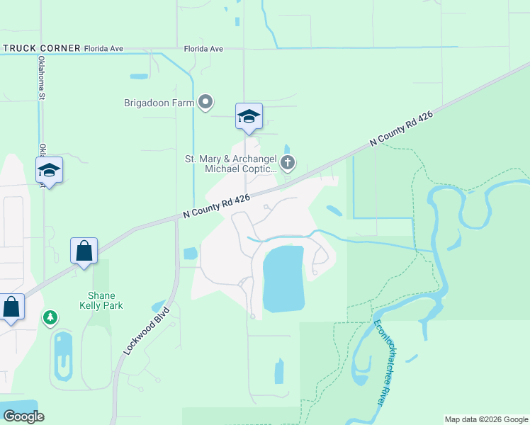 map of restaurants, bars, coffee shops, grocery stores, and more near 2513 Gabrielle Woods Place in Oviedo
