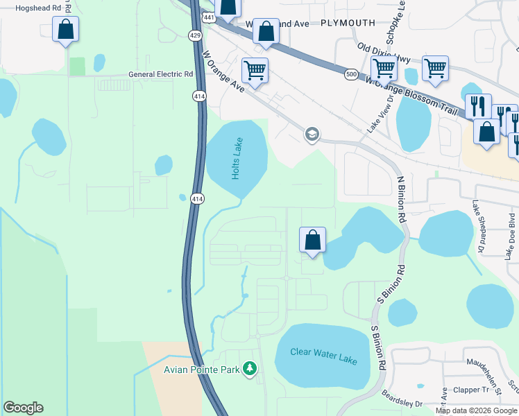 map of restaurants, bars, coffee shops, grocery stores, and more near 2610 Peterson Road in Apopka