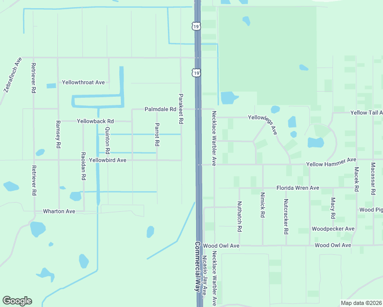 map of restaurants, bars, coffee shops, grocery stores, and more near 18185 Commercial Way in Brooksville