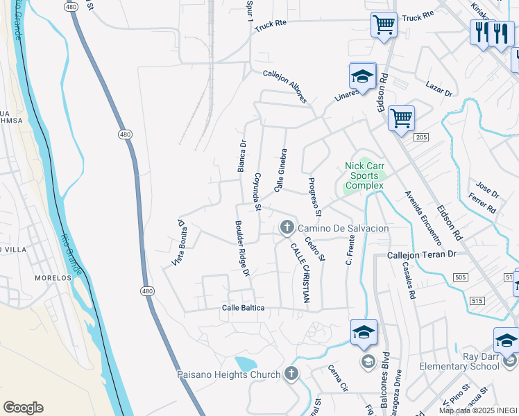 map of restaurants, bars, coffee shops, grocery stores, and more near 1797 Ginebra Street in Eagle Pass