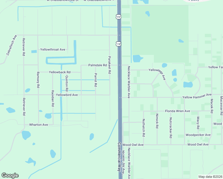 map of restaurants, bars, coffee shops, grocery stores, and more near 18183 Parakeet Road in Brooksville