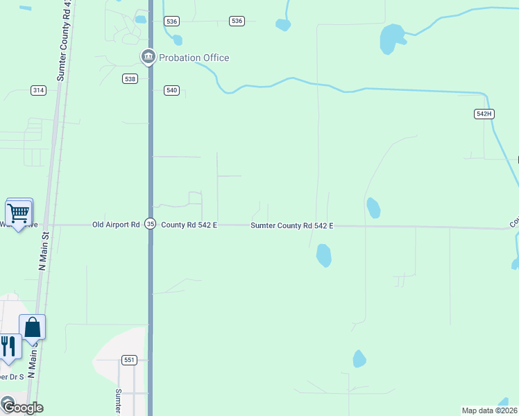 map of restaurants, bars, coffee shops, grocery stores, and more near 348 County Road 542 East in Bushnell