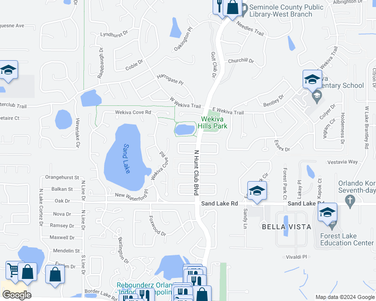 map of restaurants, bars, coffee shops, grocery stores, and more near 225 Berkshire Circle West in Longwood