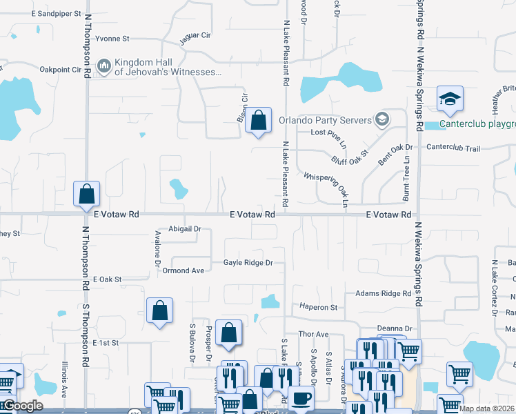 map of restaurants, bars, coffee shops, grocery stores, and more near 1661 Votaw Road in Apopka