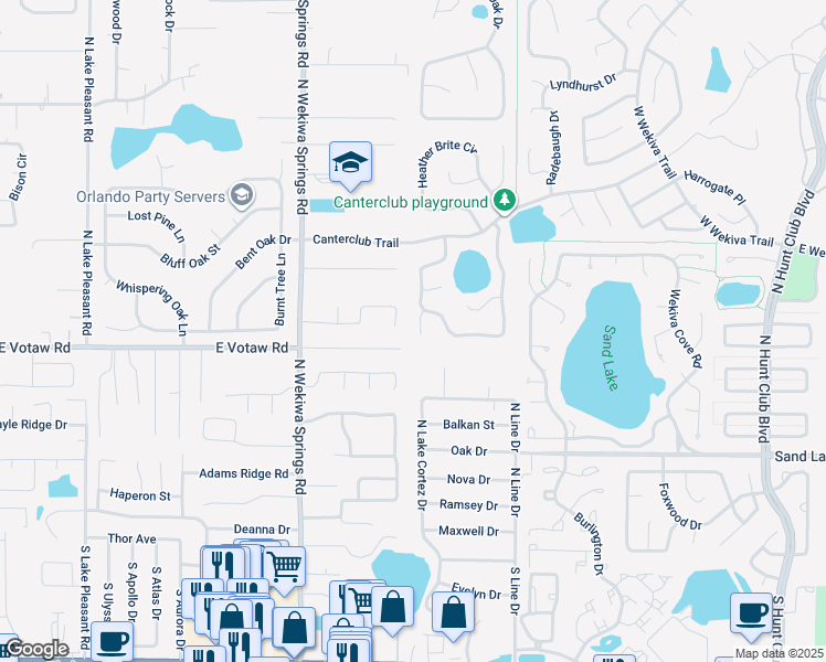 map of restaurants, bars, coffee shops, grocery stores, and more near 414 Garth Court in Apopka