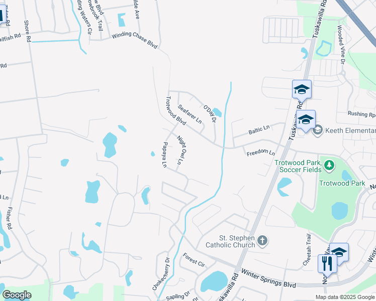 map of restaurants, bars, coffee shops, grocery stores, and more near 787 Nightowl Lane in Winter Springs