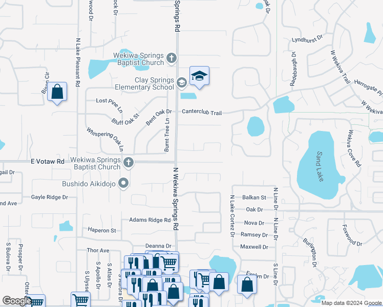 map of restaurants, bars, coffee shops, grocery stores, and more near 2324 Dresden Trail in Apopka