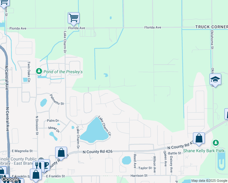 map of restaurants, bars, coffee shops, grocery stores, and more near 855 Mimosa Trail in Oviedo