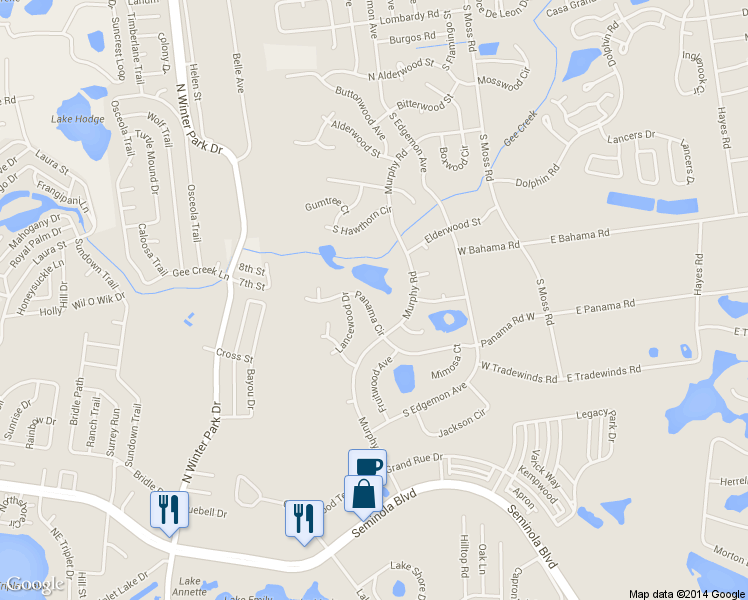 map of restaurants, bars, coffee shops, grocery stores, and more near 312 Panama Circle in Winter Springs