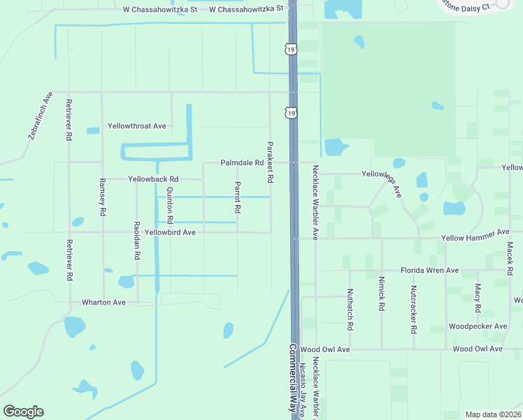 map of restaurants, bars, coffee shops, grocery stores, and more near 18183 Parakeet Road in Brooksville