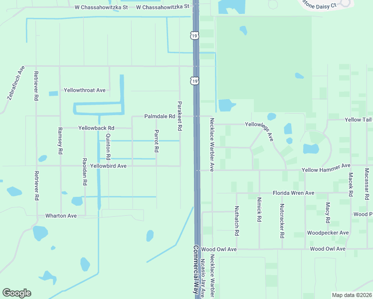 map of restaurants, bars, coffee shops, grocery stores, and more near 18185 Commercial Way in Brooksville