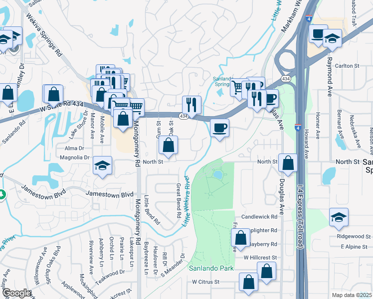 map of restaurants, bars, coffee shops, grocery stores, and more near 1055 Kensington Park Drive in Altamonte Springs
