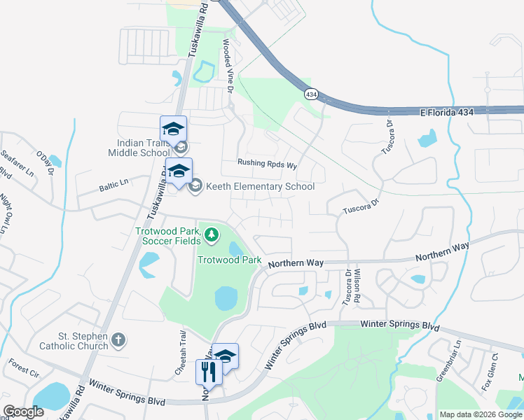 map of restaurants, bars, coffee shops, grocery stores, and more near 606 Casa Park G Court in Winter Springs