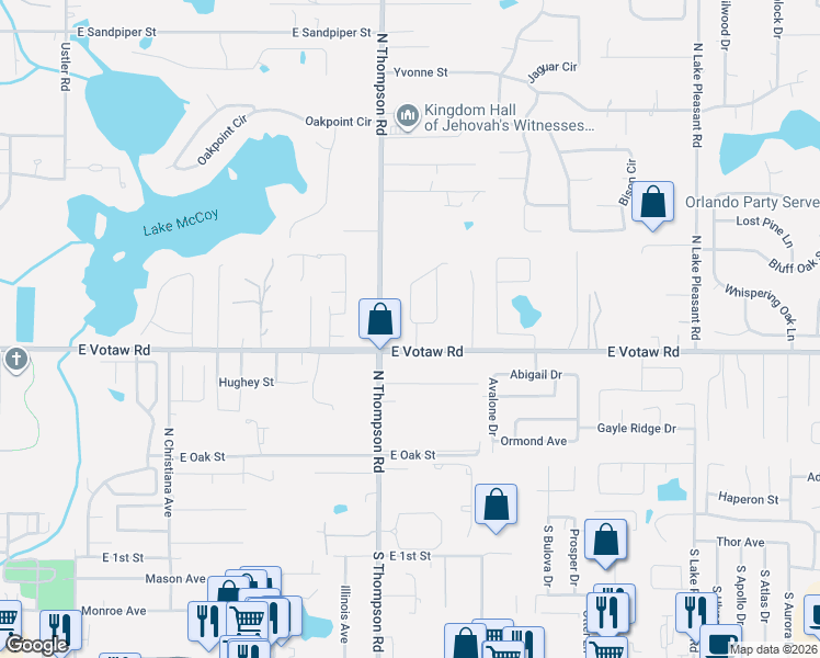 map of restaurants, bars, coffee shops, grocery stores, and more near 412 Noya Lane in Apopka