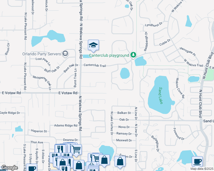 map of restaurants, bars, coffee shops, grocery stores, and more near 414 Garth Court in Apopka