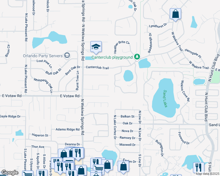 map of restaurants, bars, coffee shops, grocery stores, and more near 414 Garth Court in Apopka