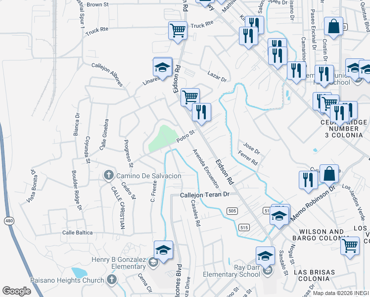 map of restaurants, bars, coffee shops, grocery stores, and more near 936 Calle Grente in Eagle Pass