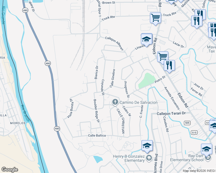 map of restaurants, bars, coffee shops, grocery stores, and more near 1797 Ginebra Street in Eagle Pass