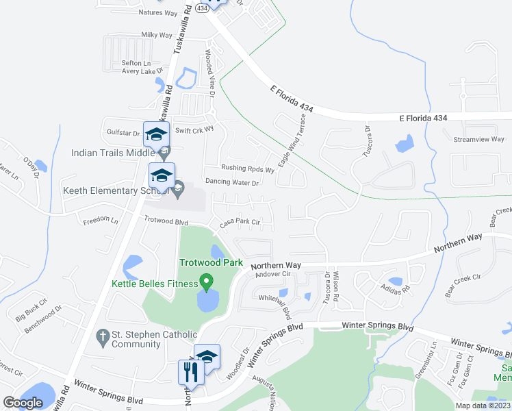 map of restaurants, bars, coffee shops, grocery stores, and more near 605 Casa Park Ct N in Winter Springs