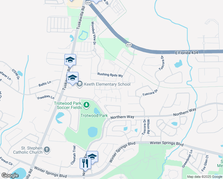 map of restaurants, bars, coffee shops, grocery stores, and more near 600 Casa Park Court F in Winter Springs