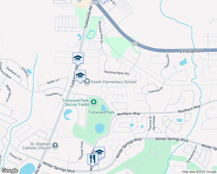map of restaurants, bars, coffee shops, grocery stores, and more near 606 Casa Park G Court in Winter Springs