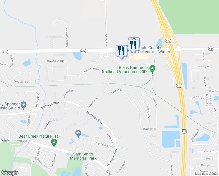map of restaurants, bars, coffee shops, grocery stores, and more near 672 Vistawilla Drive in Winter Springs
