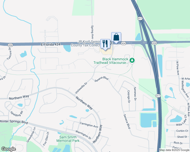 map of restaurants, bars, coffee shops, grocery stores, and more near 672 Vistawilla Drive in Winter Springs