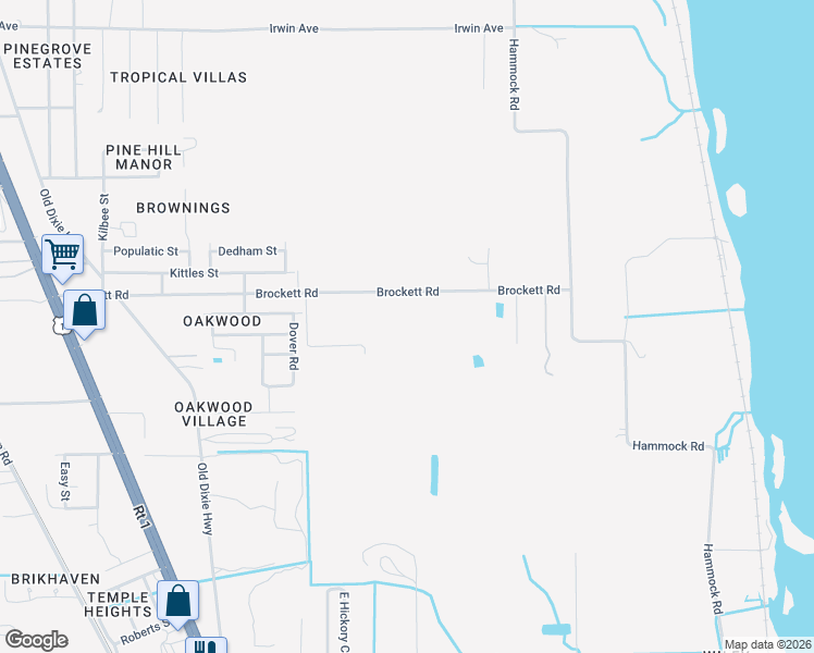map of restaurants, bars, coffee shops, grocery stores, and more near 2825 Brockett Road in Mims
