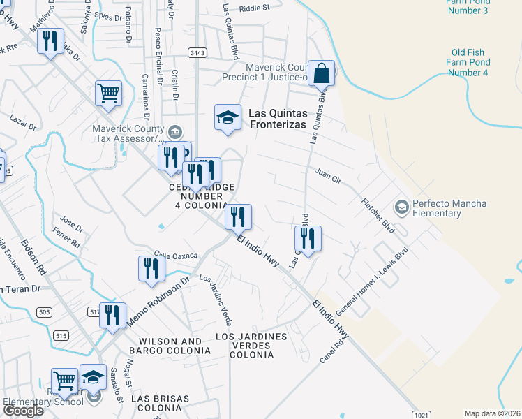 map of restaurants, bars, coffee shops, grocery stores, and more near 3018 Rafael St in Eagle Pass